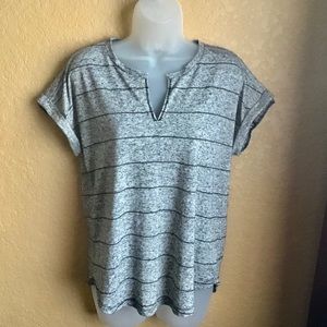 Faded Glory Women’s Short Sleeve Gray Stripe Shirt…